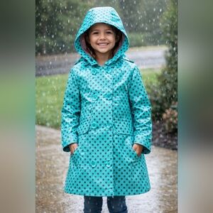 Orchestra Girls Raincoat 6Y 116cm Waterproof Hooded Jacket Turquoise Polka Dot